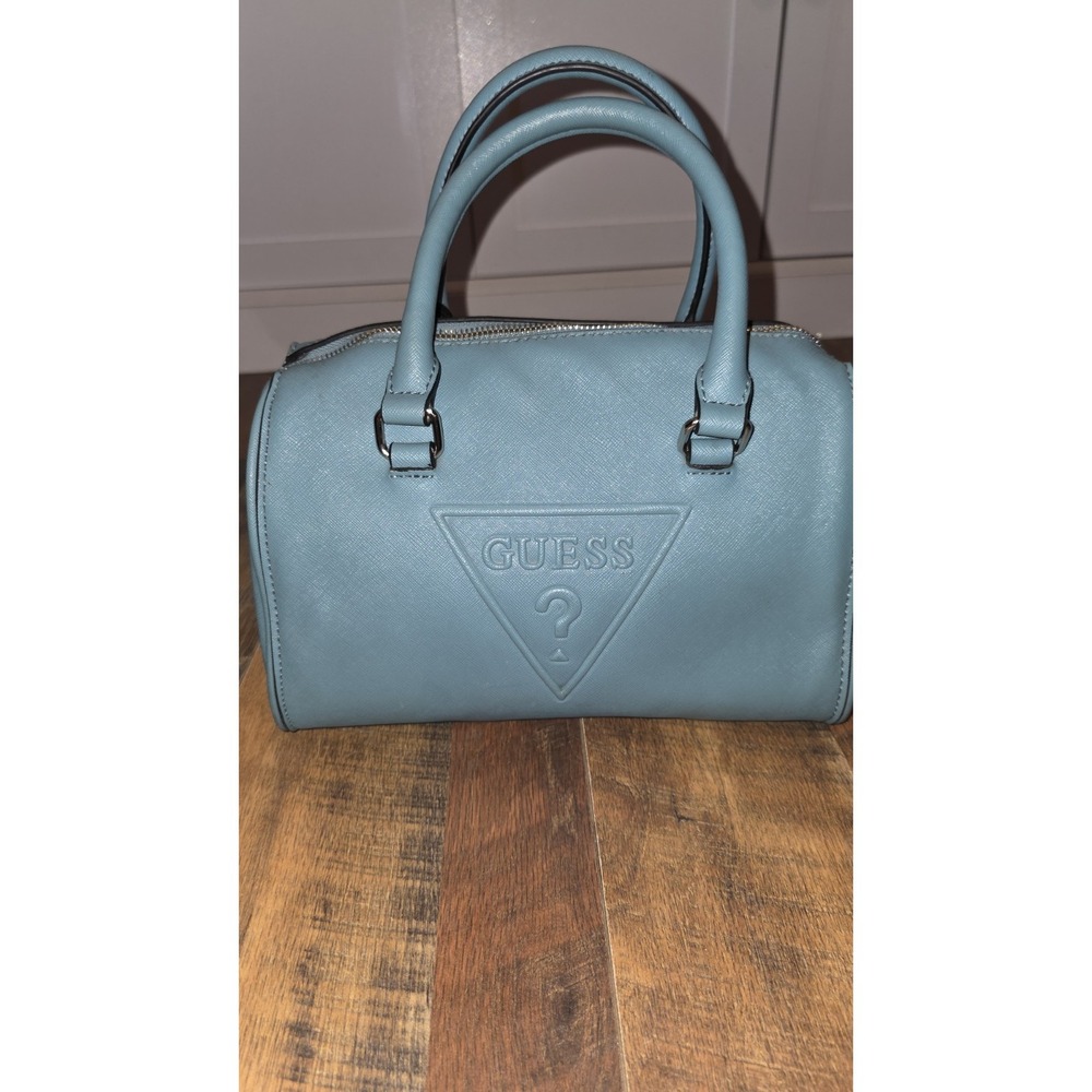 GUESS Logo Vintage Y2K Handbag Barrel Purse Blue 2 Handle